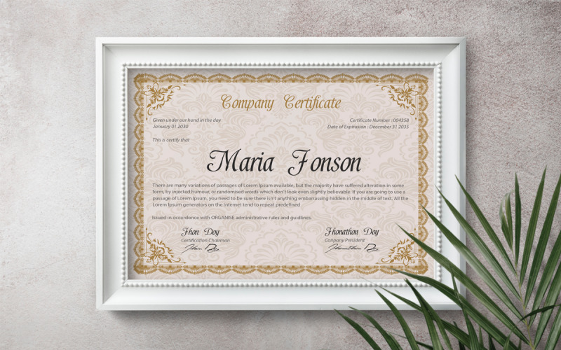 Modern certificate of company. Design, Clean Certificate Template