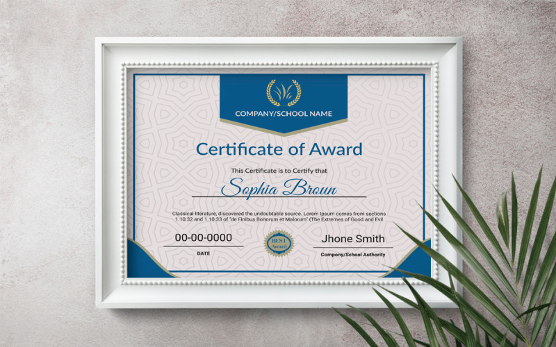 Modern Creative Certificate of Award Template Certificate Template