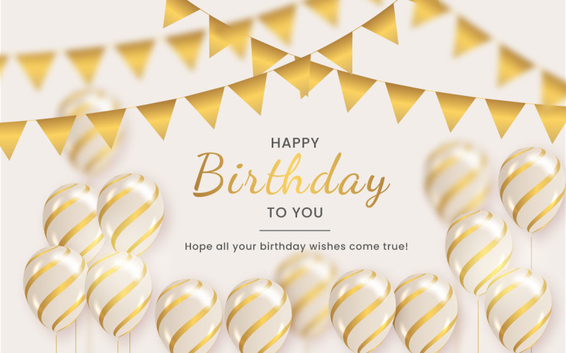 Birthday balloons banner design Happy birthday greeting text with elegant gold balloon concept Illustration