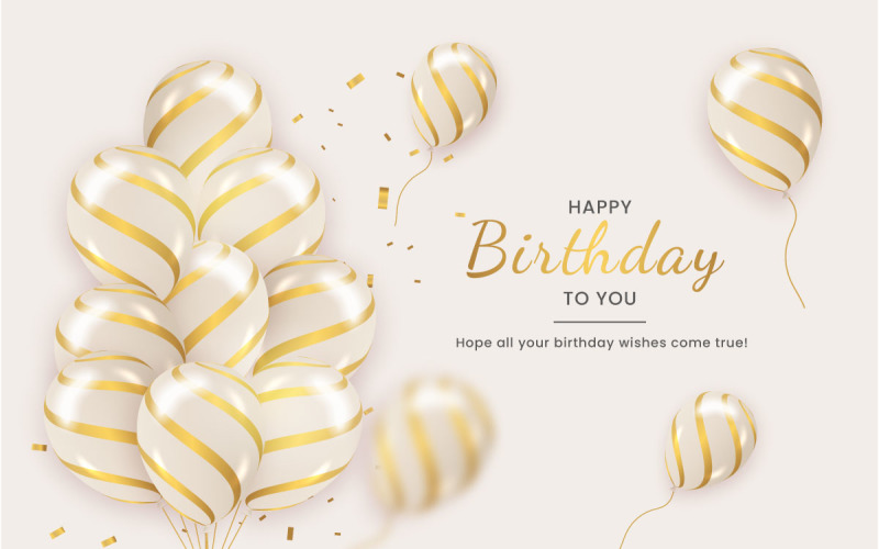 Birthday balloons banner design Happy birthday greeting text with elegant gold balloon idea Illustration