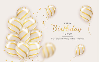 Birthday balloons banner design Happy birthday greeting text with elegant gold balloon idea