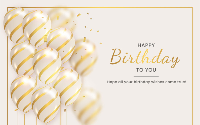 Birthday balloons banner design Happy birthday greeting text with elegant gold balloon Illustration