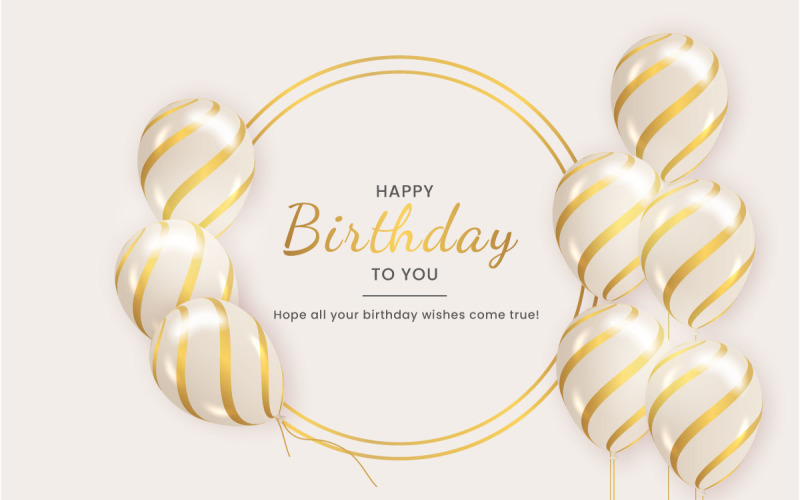 Birthday balloons banner design Happy birthday greeting text with elegant gold balloons Illustration