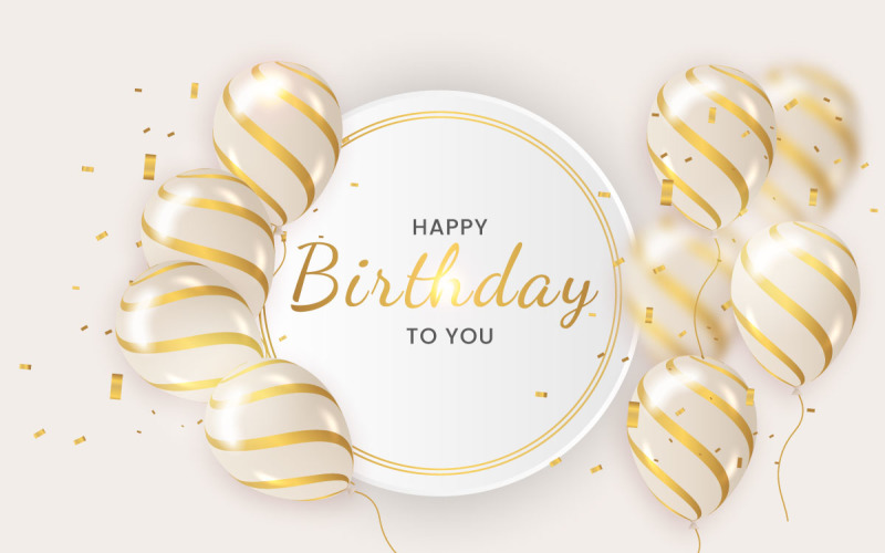 Birthday banner design Happy birthday greeting text with elegant gold balloon Illustration