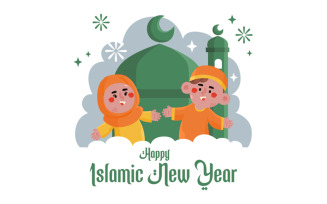 Cartoon Islamic New Year Illustration