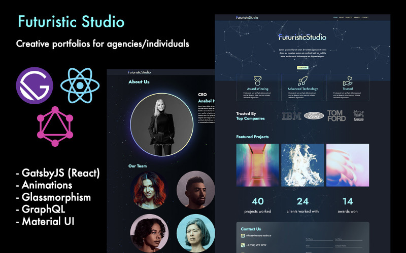 Futuristic Studio - Creative portfolio using Gatsby JS Website Template