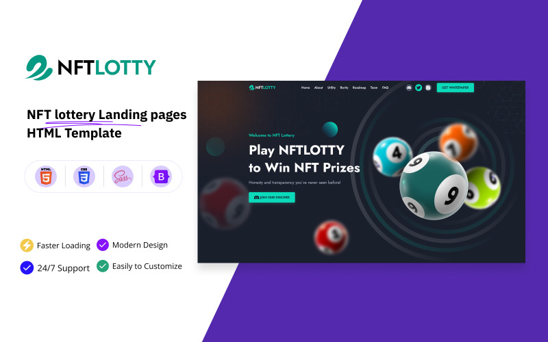 Nftlotty - NFT lottery Landing pages HTML Template Landing Page Template