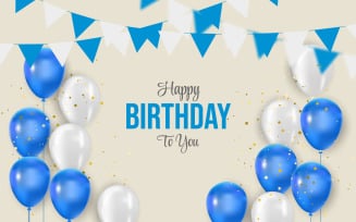 Birthday balloons banner birthday greeting text with elegant blue and white balloon concept