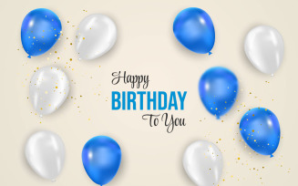 Birthday balloons banner design Happy birthday greeting text elegant blue and white balloon