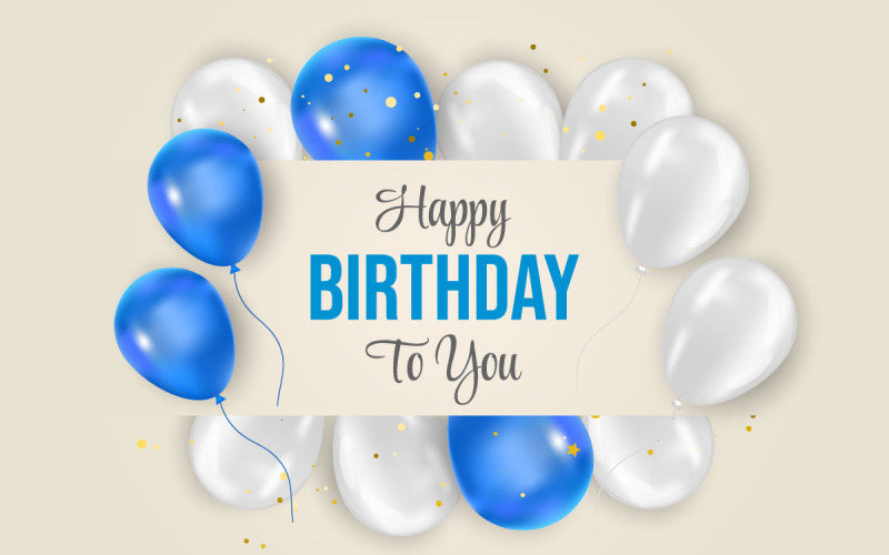 Birthday balloons banner with elegant blue and white balloon concept Illustration