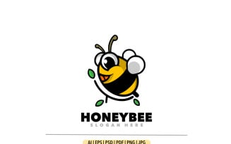 Cute honeybee cartoon mascot logo