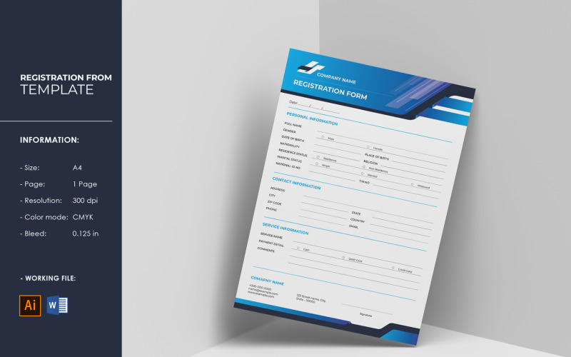Registration Form Template. Ms word and Illustrator Template Corporate Identity