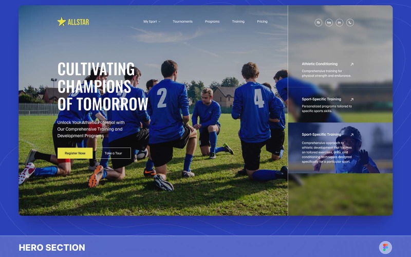 AllStar - Sports Academy Hero Section Figma Template UI Element