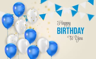 Birthday balloons banner design with elegant blue and white balloon concept