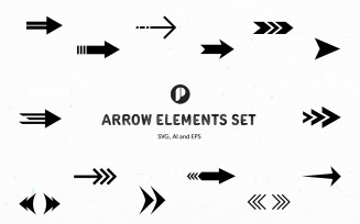 Black Colored Arrow Icon Elements Set