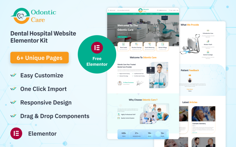 Odontic Care Dental Hospital WordPress Website Elementor Kit