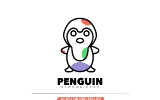 Penguin mascot line art design template