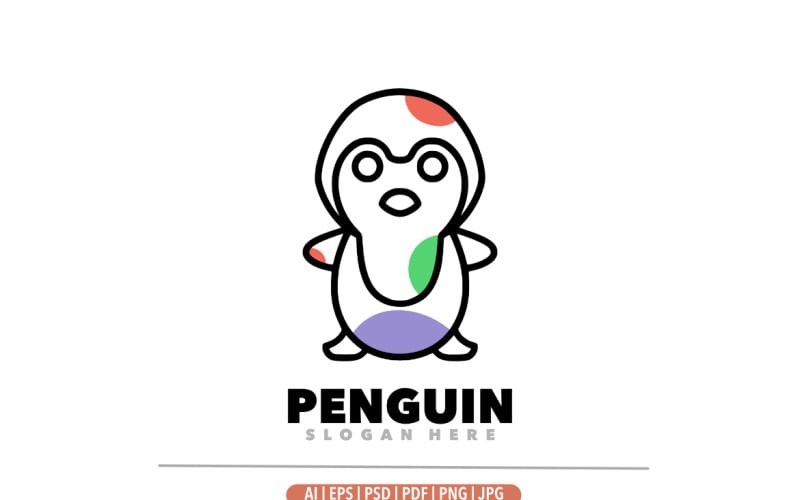 Penguin mascot line art design template Logo Template