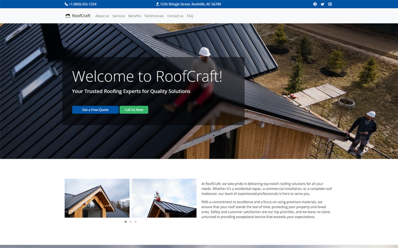 RoofCraft - Free Roofing Company Bootstrap Landing Page Template