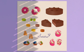 Set of sweets whole and in cut Vector