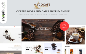 Shopify Theme namens "Cocafe - Coffee Shops and Cafés Responsive" #107310