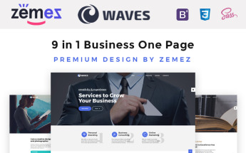 Waves - 9 in 1 Business One Page Template Web №67557