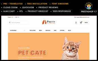 Tema PrestaShop Responsive #78231 "Pretty - Pet store Template"