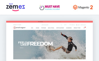 Magento Theme namens "Landrager - Extreme and Outdoor Sports eCommerce" #80993