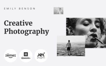 Emily Benson - Photography One page Black&White Elementor WordPress Theme