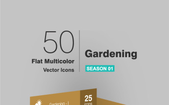 50 Gardening Flat Multicolor Iconset Template