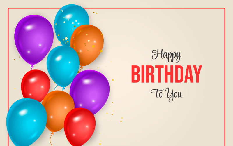 Birthday wish card balloons banner design Happy birthday greeting text Illustration