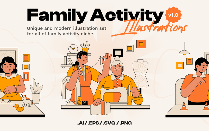 Parenty - Parents, Children and Family Activity Flat Illustration Set
