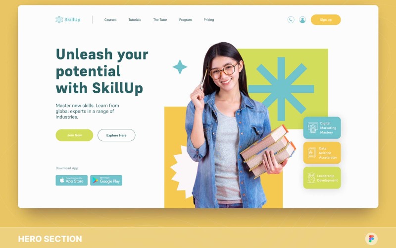SkillUp - E-Learning Hero Section Figma Template UI Element
