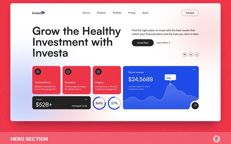 Investa - Investment Hero Section Figma Template UI Element