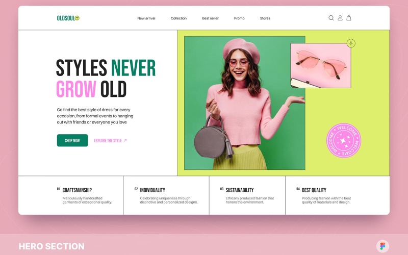 OldSoul - Fashion Brand Hero Section Figma Template UI Element