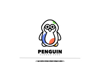 Penguin line art outline design logo
