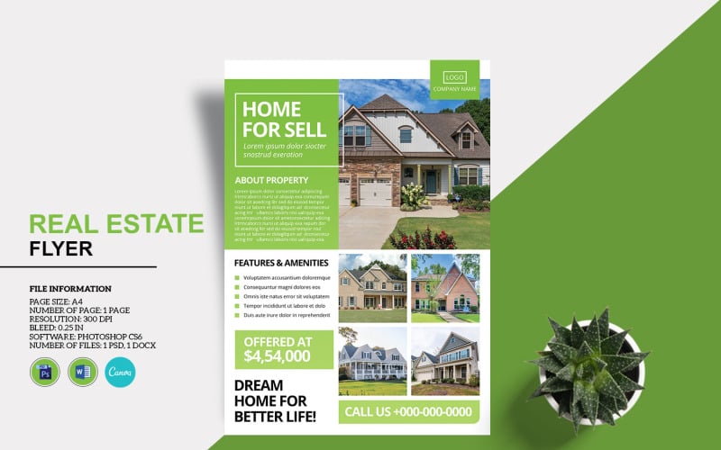 Real Estate Flyer Template. Photoshop and Ms Word Template Corporate Identity