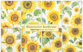 Beautiful watercolor seamless pattern with sunflower and leaves background