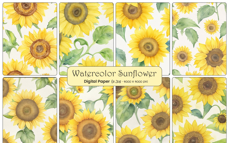 Beautiful watercolor seamless pattern with sunflower and leaves background Background