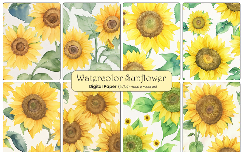 Sunflowers seamless pattern watercolor background, vintage sunflowers floral Background