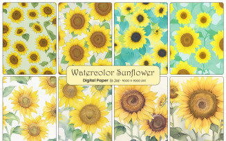 Sunflowers seamless pattern watercolor background