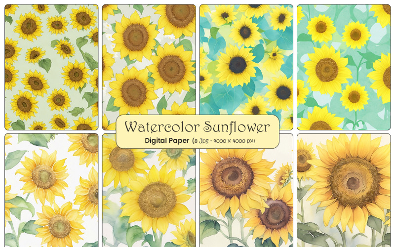 Sunflowers seamless pattern watercolor background Background