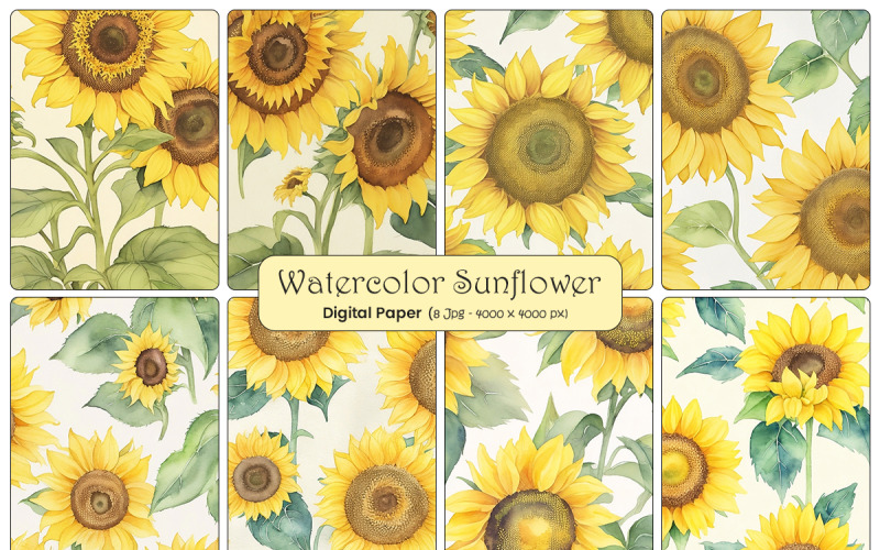 watercolor painting of sunflowers on a white background Background