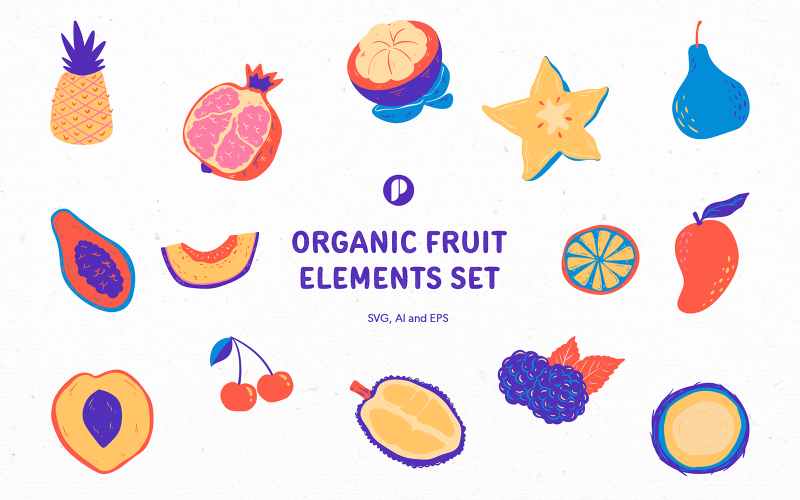 Adorable Organic Fruit Elements Set Illustration