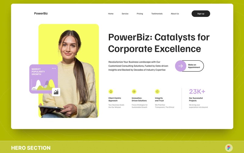 PowerBiz - Business Consulting Hero Section Figma Template UI Element