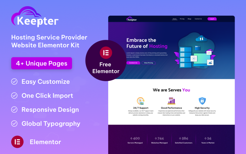 Keepter Hosting Service Provider WordPress Website Elementor Kit