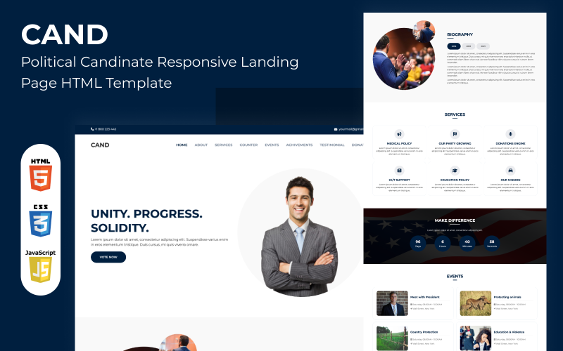 Political Candinate Responsive Landing Page HTML Template Landing Page Template