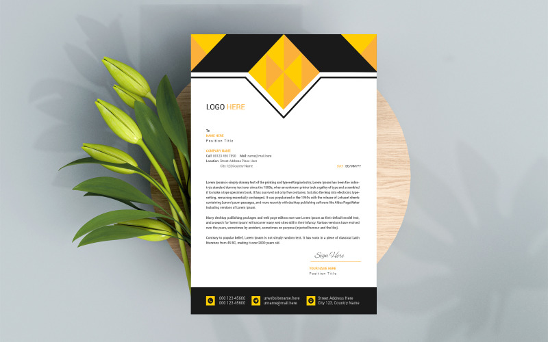 Yellow color letterhead design Corporate Identity