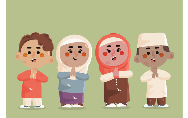 Muslim Kids Boy and Girl Collection Illustration