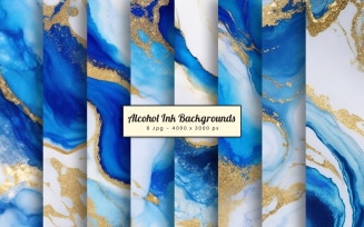 Blue Alcohol Ink Glod Marble Texture Background